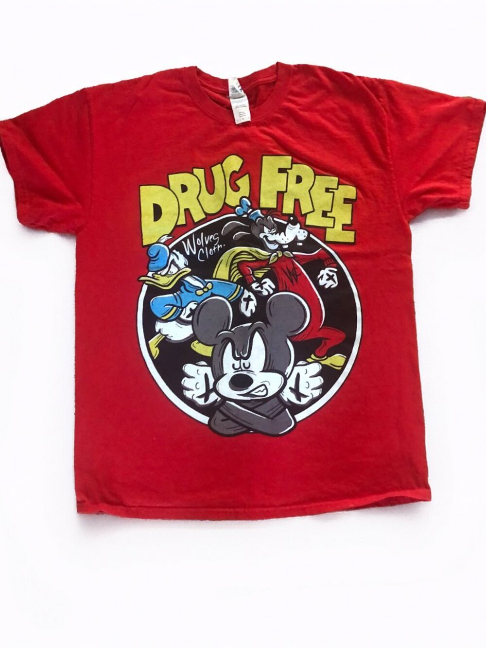 Drug Free Mickey Mouse Graffiti Graphic Tee Size Large
